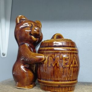 Vintage Brown Ceramic Bear with Honey Pot